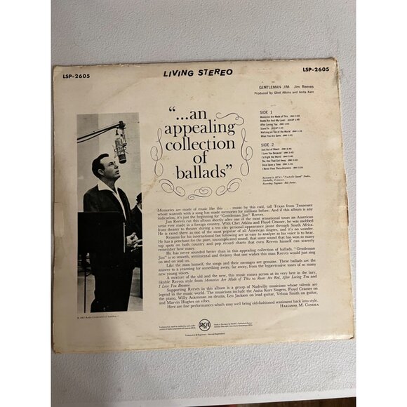 Jim Reeves Gentleman Jim Vinyl LP 1963 Country RCA Living Stereo LSP-2605 Pre-Ow - Picture 2 of 7
